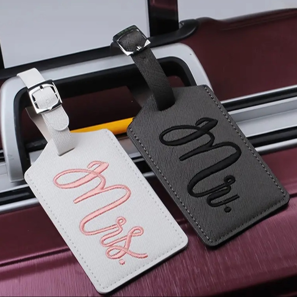 NEW| 2Pcs Premium Embroidered Personalized Wedding Luggage Tag Set Mr & Mrs
